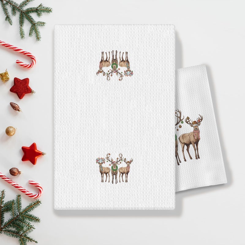 COWEB Christmas Reindeer Kitchen Towels, Reindeer Christmas Decorations Dish Towels, Christmas Bathroom Kitchen Decor, 16x24 Inch - Image 2